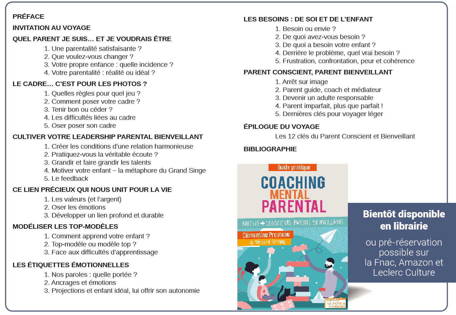 Coaching Parental - Parents + conscients, parents bienveillants - Sommaire